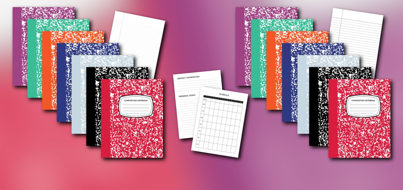 Composition Notebook: College or Wide Ruled Marble Composition Notebook (in various colors)